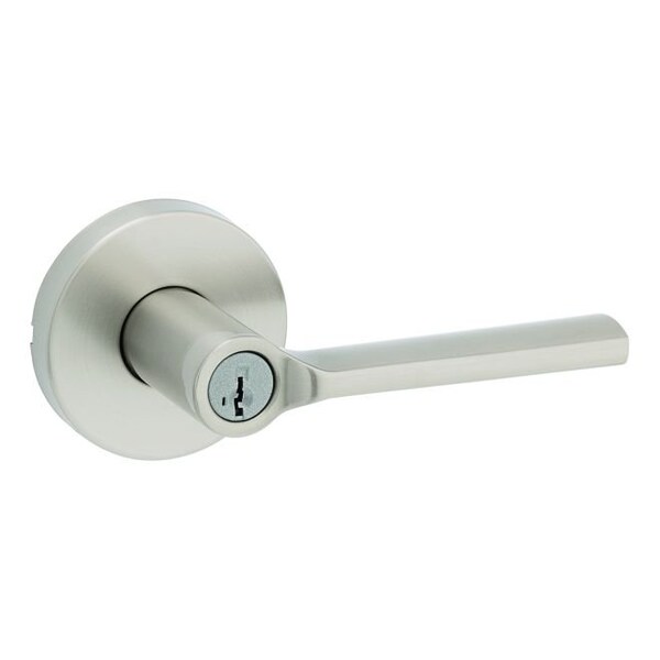 Lisbon Lever with Round Rose Entry Door Lock SmartKey with 6AL Latch, RCS Strike Satin Nickel Finish
